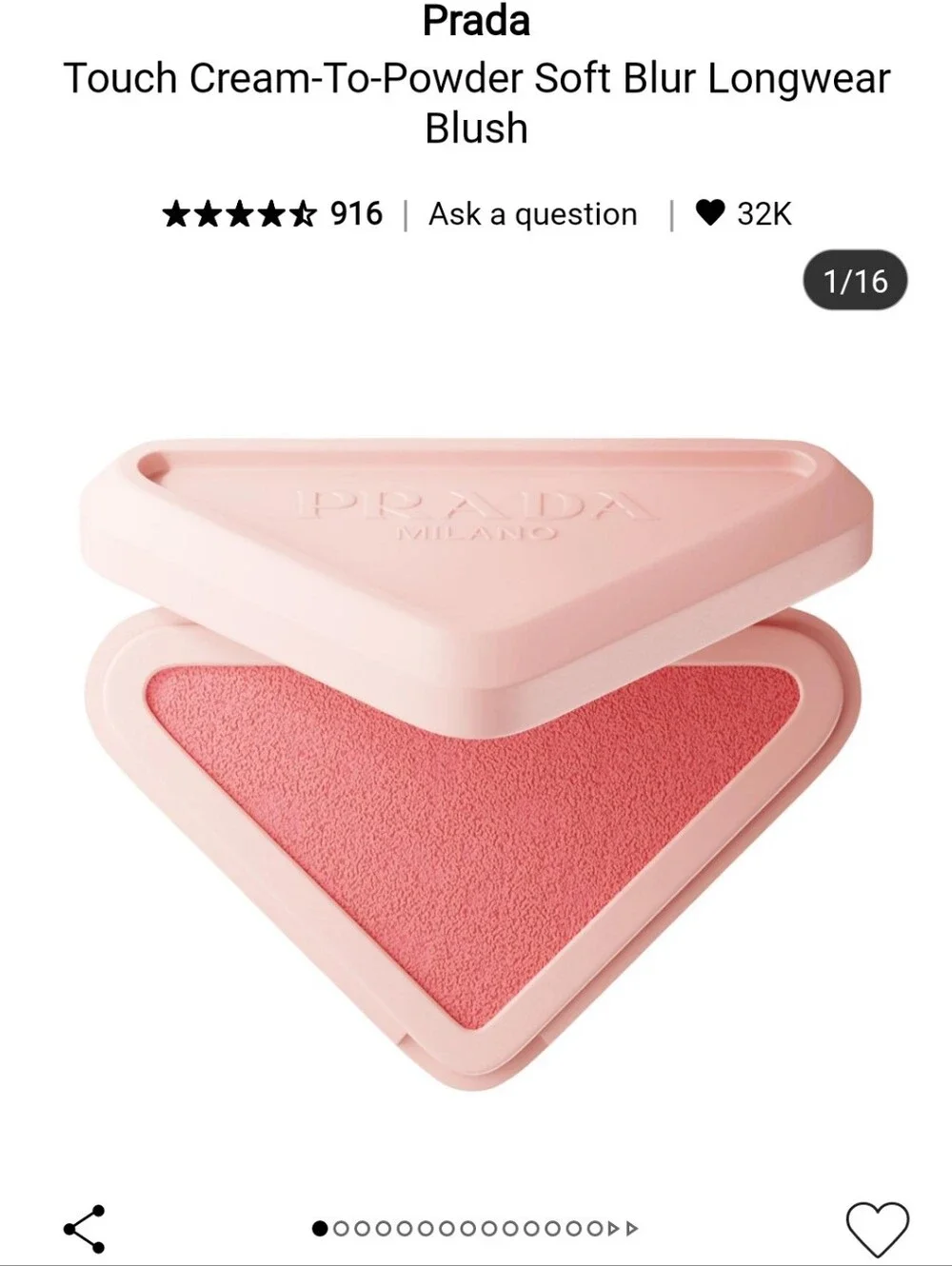 NIB PRADA TOUCH CREAM TO POWDER SOFT BLUR LONG WEAR BLUSH IN PEACH